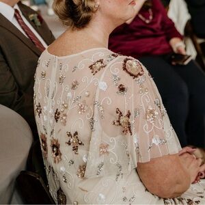 Adrianna Papell Cream and Brown Embroidered Dress